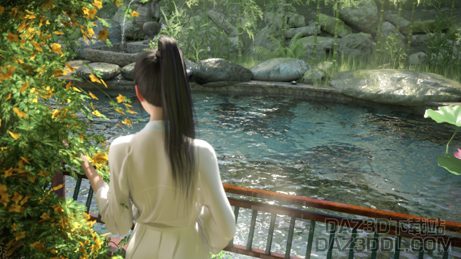 《大头妹子池边发呆》_DAZ3D下载站