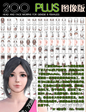 DAZ 200 Plus Head And Face Morphs for G8F 图像版_DAZ3D下载站