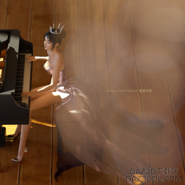 【唯美系列】梦幻效果，在阳光下弹奏的美丽公主_DAZ3D下载站