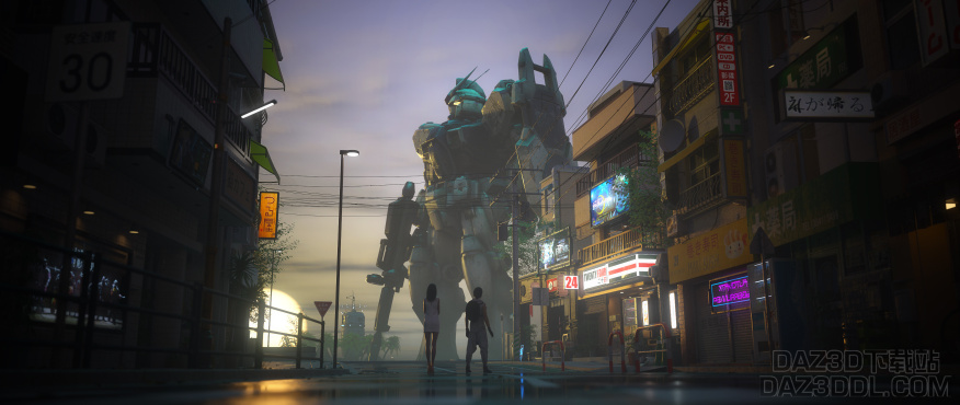 科幻作品中的一处日本场景静帧_DAZ3D下载站