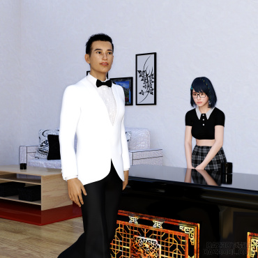 前台的小丽笑着跟我我打招呼：“林总早上好，穿西装好帅啊。”_DAZ3D下载站