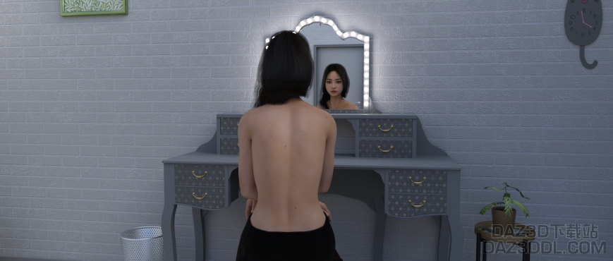 呆呆的坐在镜子前_DAZ3D下载站