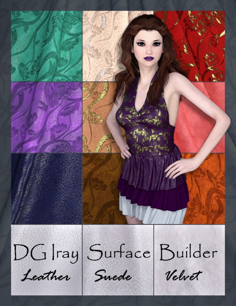 DG Iray表面建设者-皮革绒面革天鹅绒-着色器和商人资源
