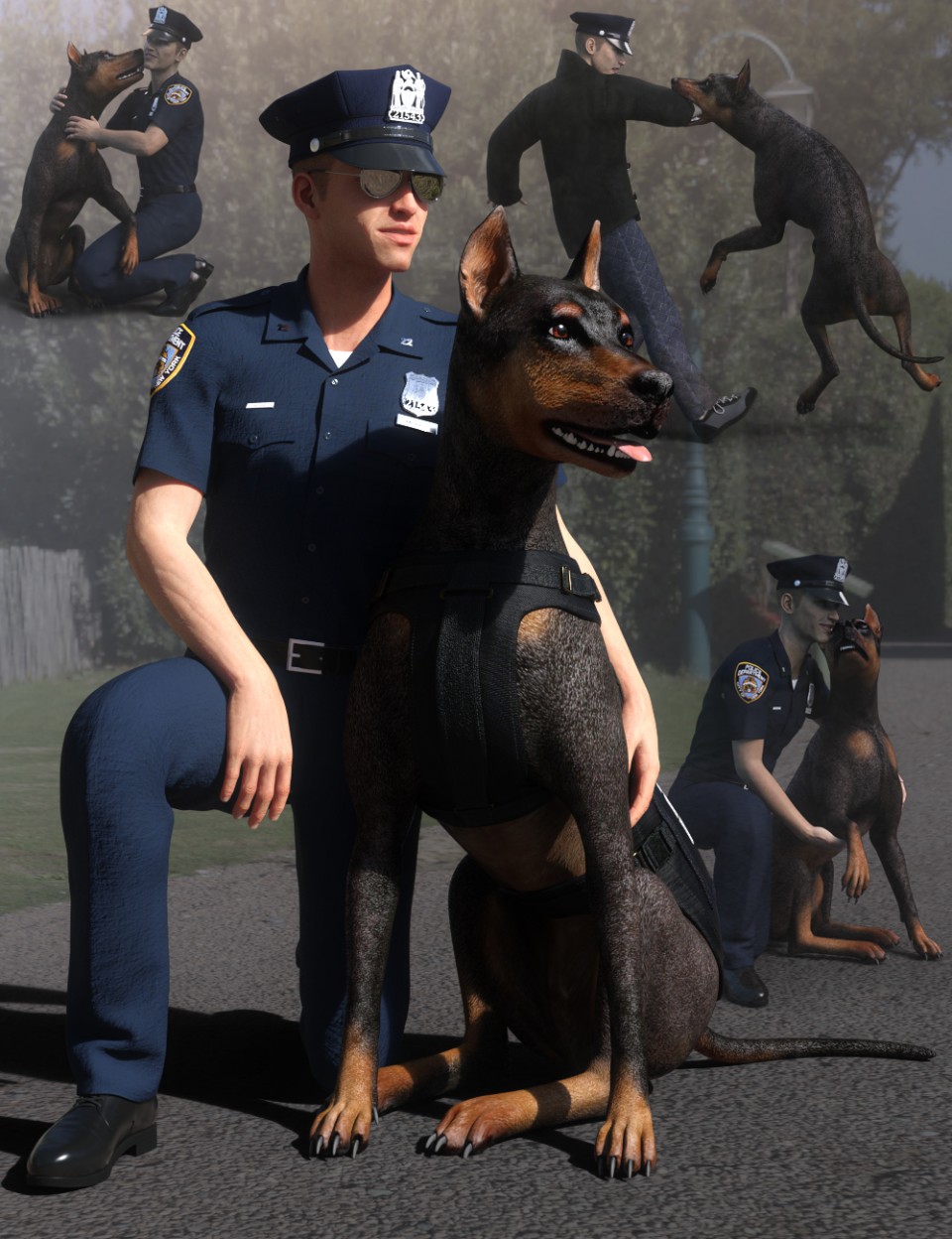 K-9单位为Genesis 8和Daz Dog 8摆姿势