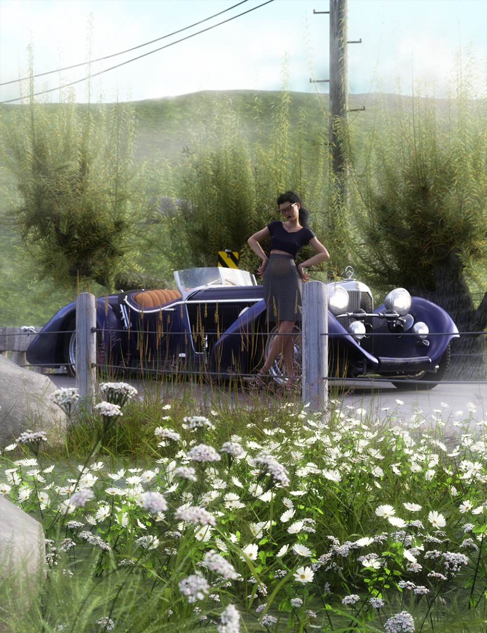 Daz Studio和Iray的路边开花植物