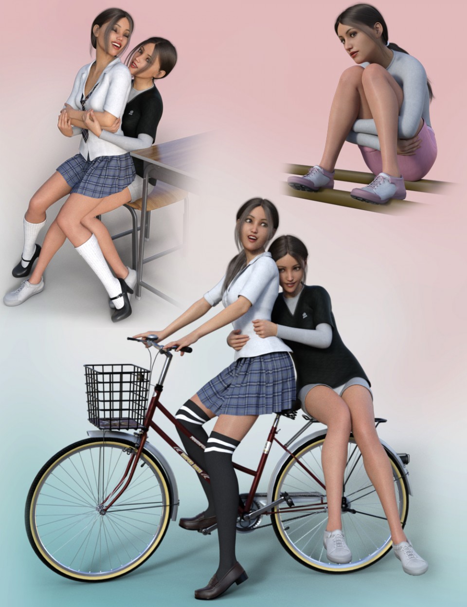 女学生为创世纪8女摆姿势