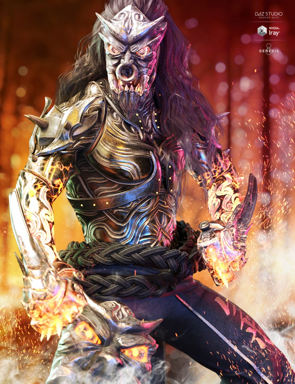 dForce iron fire Outfit and Weapons for Genesis 8男(s)