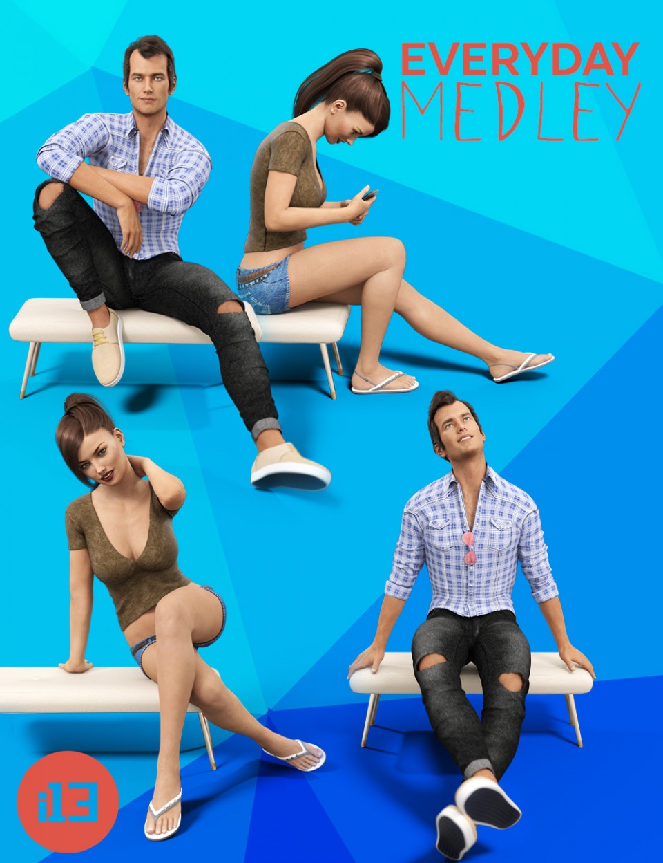 i13创世纪3中男性和女性的日常组合姿势和家具