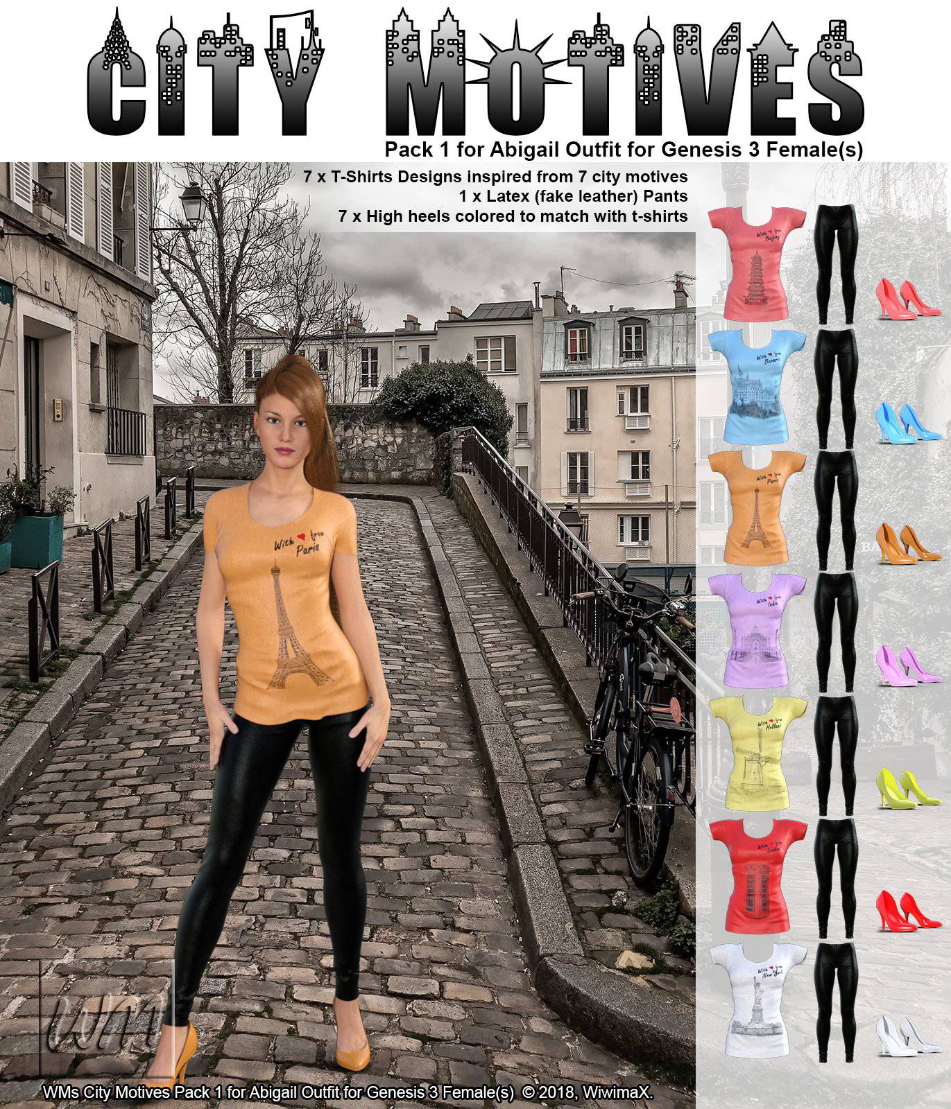WMs City motive Pack 1 for Abigail Outfit for Genesis 3 female