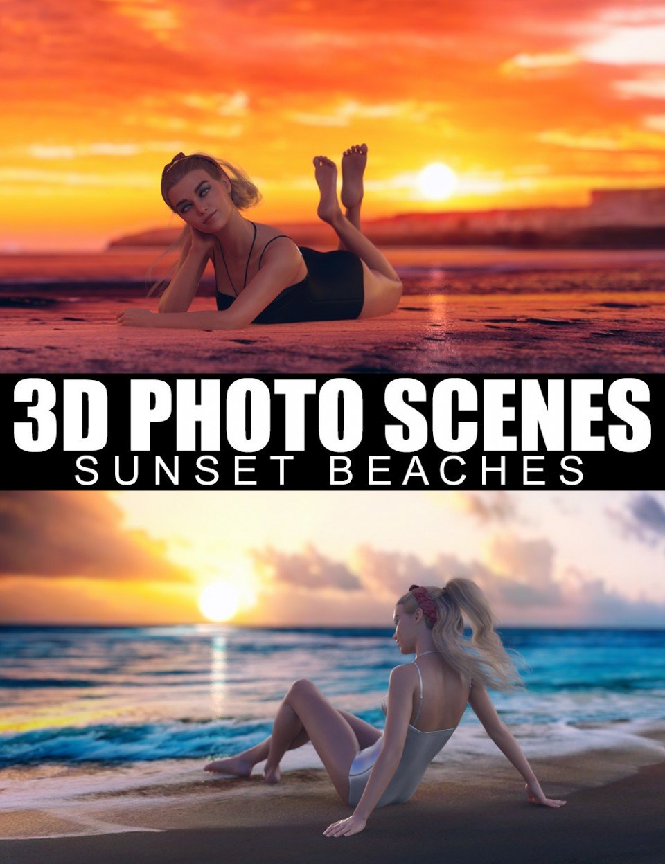 3D照片场景-日落海滩