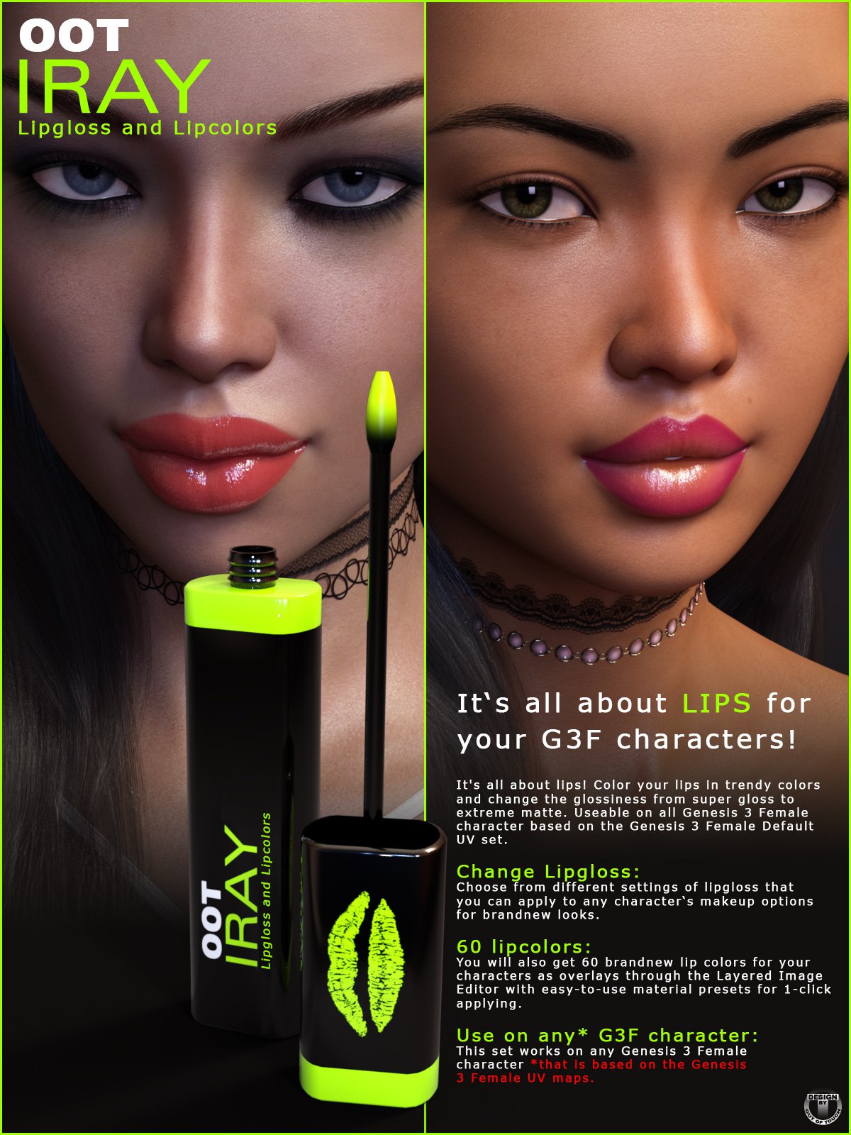 Iray Lipgloss和Lipcolors for Genesis 3 Female(s)