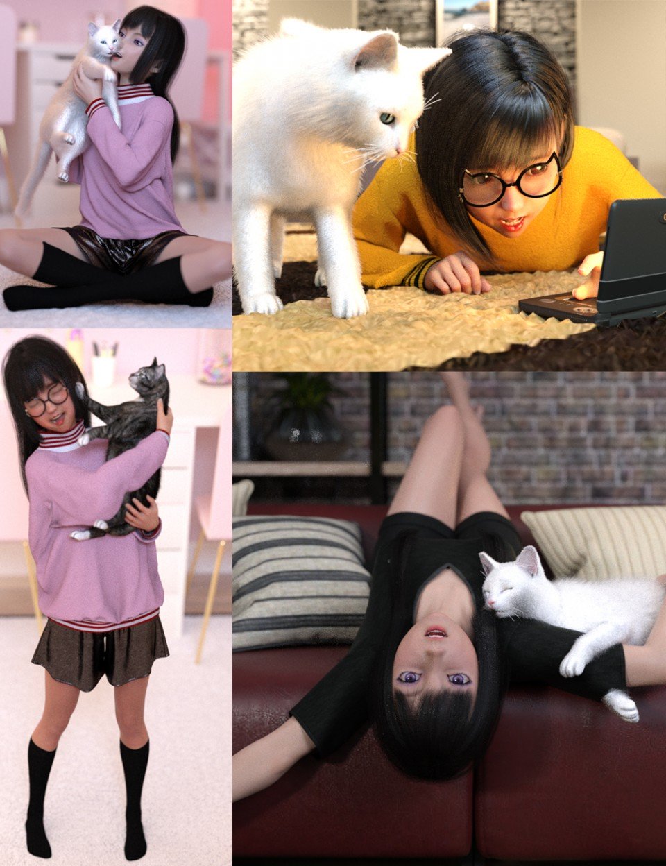 猫和女孩为创世纪8女摆姿势