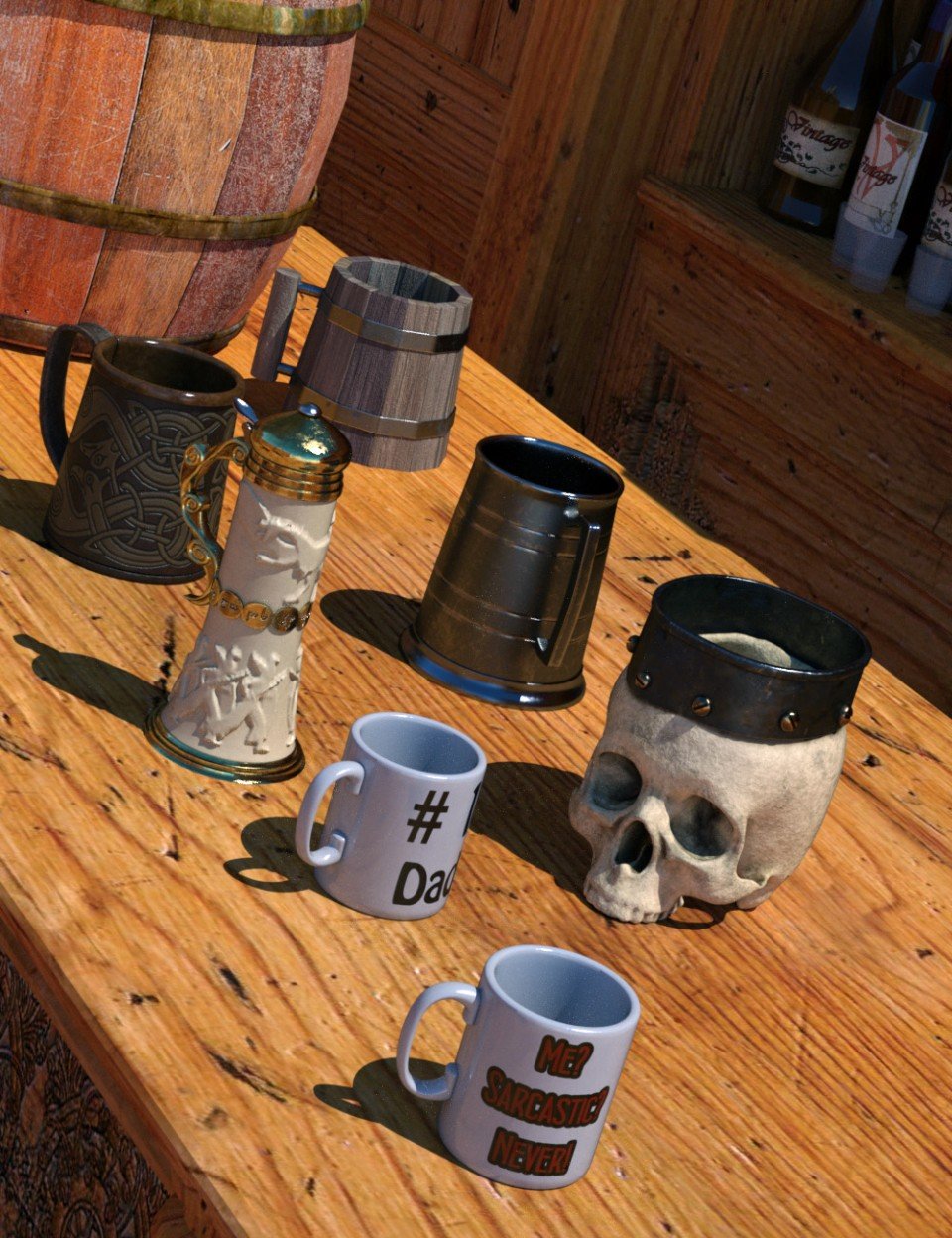 马克杯、大酒杯和啤酒杯