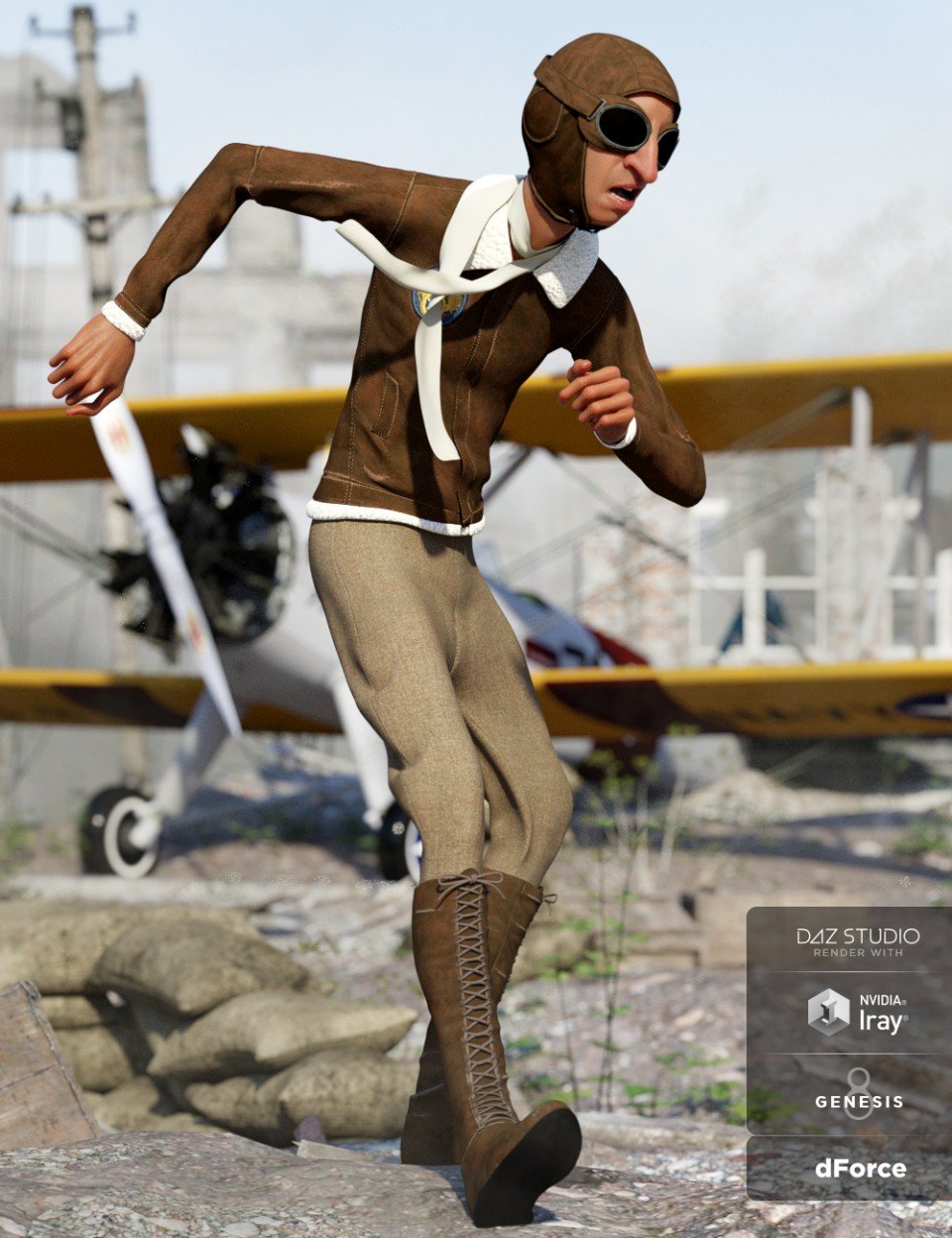dForce Retro Aviator Outfit for Genesis 8男